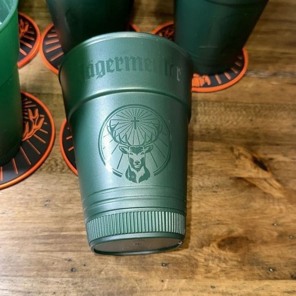 11PC Jägermeister herbal liqueur bundle lot green 5” plastic logo cups/coasters - Picture 10 of 16